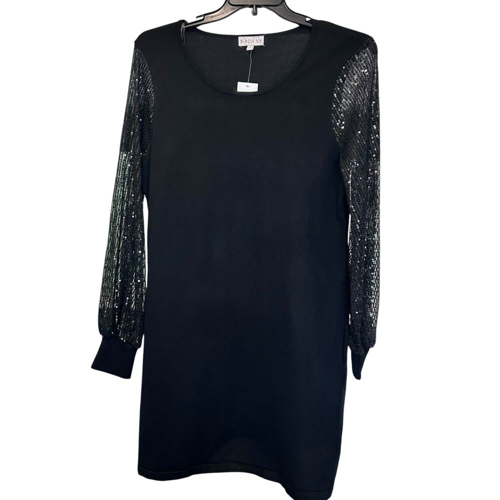 Birch NY Shift Dress NWT Women LBD Formal Party SZ L Black Sequin Mesh Holiday